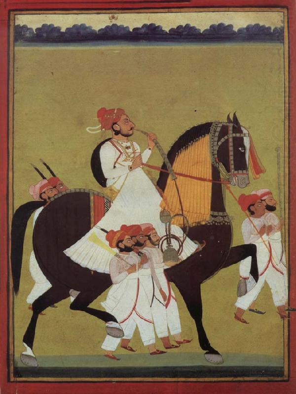 unknow artist India Kumbhawat Kesari Singh to Prerd, a hookah smoking and accompanies of its servant shafts, Jodhpur china oil painting image